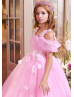 Cold Shoulder Glitter Tulle 3D Flowers Flower Girl Dress